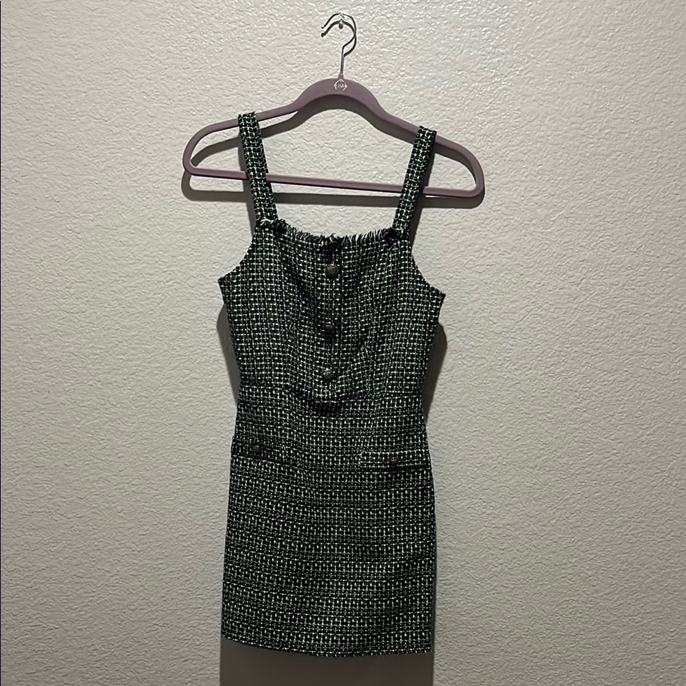 Kingston Grey Womens Juniors Plaid Sheath Mini Dress Elegant Green Tweed Sz S